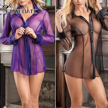 Забавное нижнее белье для европейских и американских женщин. Прозрачные удлиненные пижамы. S