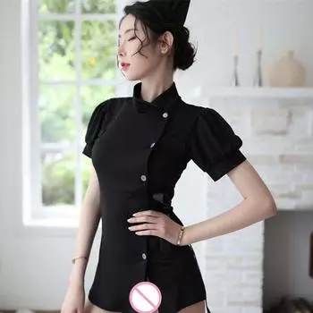 Забавное нижнее белье для женщин, сексуальное и милое, перспективное платье медсестры, униформа, искушение, черные костюмы для ролевых игр, галстук-бабочка на талии S