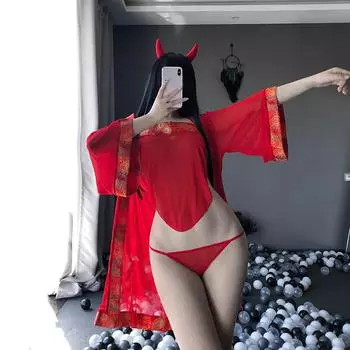 Забавное нижнее белье, костюм Тан, пальто с карманом на животе, классическая красная перспектива, веселый и сексуальный костюм One size