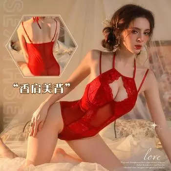 Забавное нижнее белье, кружевное боди на бретелях в стиле французской королевской сестры, пустое чистое кружевное соединение One size