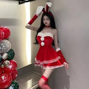 Забавное нижнее белье, сексуальная рождественская униформа кролика, соблазнительный костюм, страсть, новогодний халат, коллекция коротких халатов S