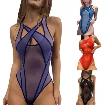 Забавное нижнее белье, сексуальное однотонное женское сетчатое нижнее белье с полыми и плотными сращиваниями с крестом L