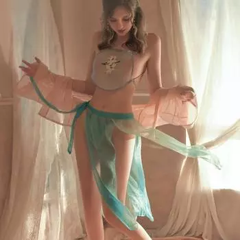 Забавное нижнее белье, сексуальный древний костюм Hanfu, пижамы с вышитыми карманами на животе, женская популярная ролевая униформа, костюм One size