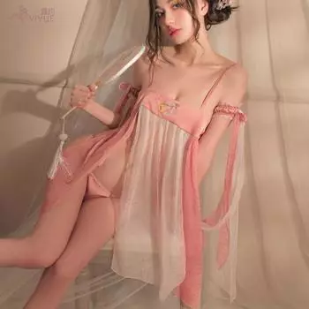 Забавное нижнее белье, сексуальный старинный костюм ханьфу, горячая старинная газовая юбка, танцующая девушка, униформа, пижама Average size S-XL (85-65kg)