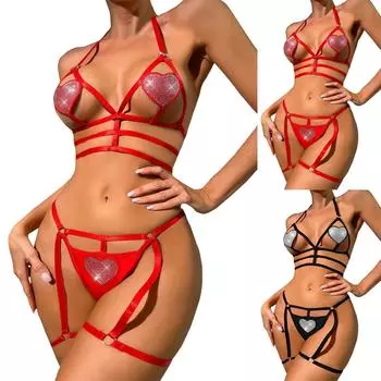 Забавное нижнее белье, сексуальный женский галстук с полым сердечком, забавный комплект нижнего белья L