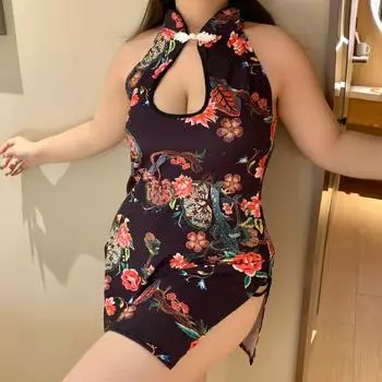 Забавное нижнее белье Spice Girls новое высококлассное облегающее униформа искушение сексуальный принт с разрезом ципао M