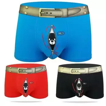Забавное новое мужское нижнее белье, шорты для взрослых, джинсовые джинсы с принтом, хлопковое эластичное нижнее белье L чёрный