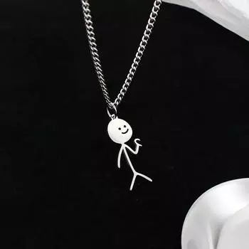 Забавное ожерелье со стикменом для пары, титановая сталь, хип-хоп, кулон в виде среднего пальца и сердца, цепочка для свитера, любовные украшения, подарок в стиле Y2K