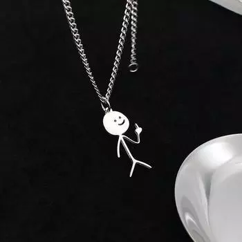 Забавное ожерелье со стикменом для пары, титановая сталь, хип-хоп, кулон в виде среднего пальца и сердца, цепочка для свитера, любовные украшения, подарок в стиле Y2K