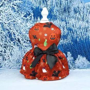 Забавное платье для питомца на Хэллоуин с принтом тыквы и призрака, одежда для собак, юбка для маленьких и средних щенков, сетчатая одежда для вечеринок с бантом B/S