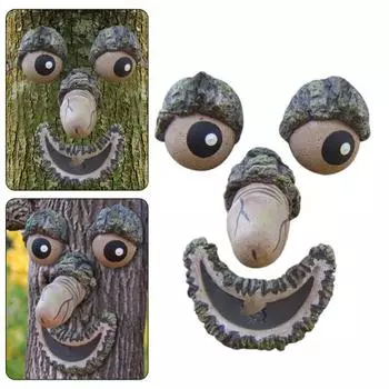 Забавное украшение для лица в виде дерева, лицо старика, реалистичная тонкая текстура, легко повесить садовый орнамент, дерево