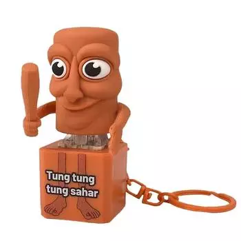 Забавные брелоки Tung Tung Sahur Man со светодиодной подсветкой, мультяшные брелоки-пуговицы, декомпрессионные подвески для рюкзака, креативные подарки