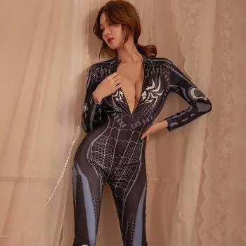 Забавные цельные колготки открытая промежность свободная униформа соблазн косплей женщина-паук мертвая библиотека вода длинные рукава average size 80-62.5 kg