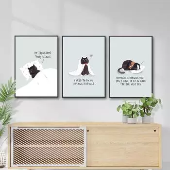 Забавные черные кошки настенные художественные принты оставайтесь дома любите себя цитаты плакаты картины на холсте для гостиной домашний декор 21x30cm No Framed красный