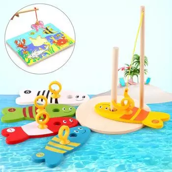 Забавные деревянные игрушки для рыбалки для детей, детская рыбалка, игра-головоломка Монтессори, деревянные игрушки
