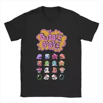 Забавные футболки Bubble Bobble, мужские хлопковые футболки с круглым вырезом, футболки с коротким рукавом, одежда для вечеринок S чёрный