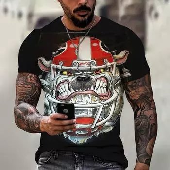 Забавные футболки для мужчин с животным принтом свирепая собака 3D футболка новая летняя модная спортивная рубашка с круглым вырезом и коротким рукавом футболка большого размера S серый/белый