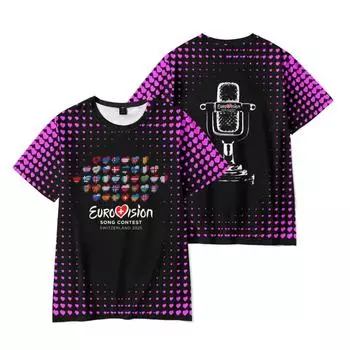 Забавные футболки Евровидения 2025, крутые женские и мужские футболки с круглым вырезом, повседневные, унисекс, уличная модная футболка XS