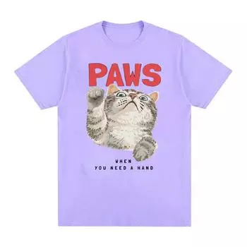 Забавные футболки с милыми котами «Paws When You Need A Hand», мужская и женская одежда, высококачественная готическая футболка в стиле Харадзюку, топы, уличная одежда S чёрный