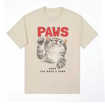 Забавные футболки с милыми котами «Paws When You Need A Hand», мужская и женская одежда, высококачественная готическая футболка в стиле Харадзюку, топы, уличная одежда S чёрный