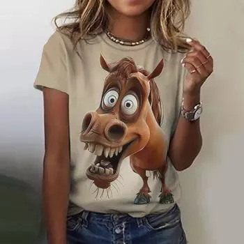 Забавные футболки с мультяшным принтом животных для женщин, блузка большого размера с укороченным вырезом, летняя дизайнерская футболка, женская одежда больших размеров, винтаж