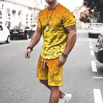 Забавные футболки с пивом, шорты, комплекты из 2 предметов, толстовка с 3D принтом, мужские повседневные спортивные костюмы, футболка с короткими рукавами, комплект мужских костюмов, одежда 6XL