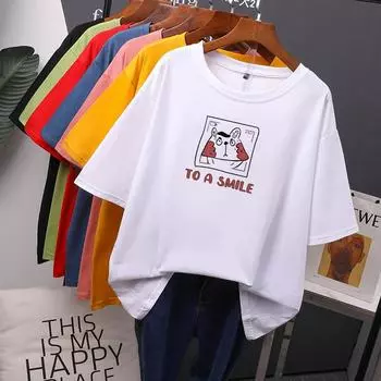 Забавные футболки с принтом мультфильмов, летние женские кавайные футболки с короткими рукавами, футболки с круглым вырезом, повседневные топы большого размера для девочек M чёрный