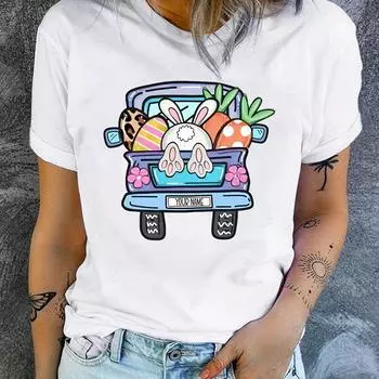 Забавные футболки с принтом мультяшного кролика Kawaii Pickup для женщин Harajuku, летние модные повседневные топы унисекс с круглым вырезом и короткими рукавами 4XL чёрный