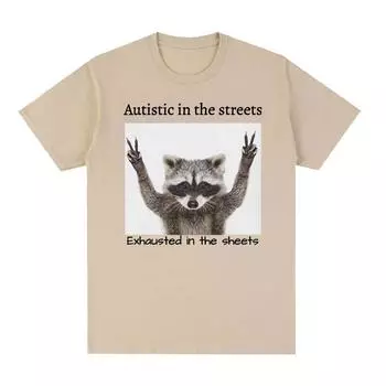 Забавные футболки с рисунком енота для аутистов на улицах, мужские и женские повседневные модные футболки с короткими рукавами, футболки большого размера из 100% хлопка