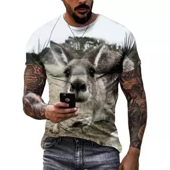 Забавные футболки с рисунком кенгуру, летние модные повседневные футболки с принтом животных в стиле хип-хоп, уличные топы с круглым вырезом 2XS