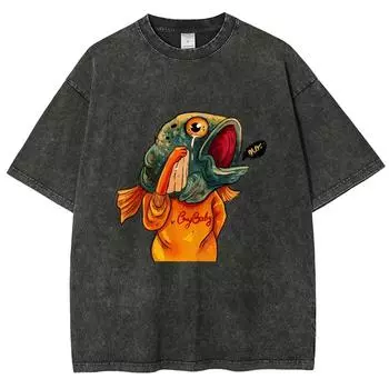 Забавные футболки с рыбами Унисекс Выстиранные футболки Мужские Женские Футболки с коротким рукавом Хлопковая футболка Уличная одежда Харадзюку Графические футболки S