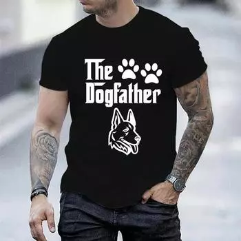 Забавные футболки The Dogfather для мужчин, футболка с собачьим папой, мужская футболка с немецким овчаркой и папой, летняя футболка большого размера с короткими рукавами S чёрный