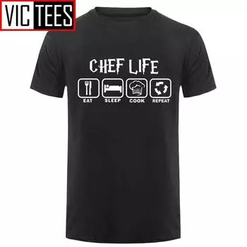 Забавные футболки унисекс с надписью «Eat Sleep Cook Cook», летняя стильная хлопковая футболка «Chef Chef Life», топы Camisetas