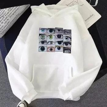 Забавные глаза принтованные толстовки топы Y2K эстетика толстовка Harajuku винтажная уличная одежда осень женщины повседневные пуловеры толстовки унисекс S чёрный