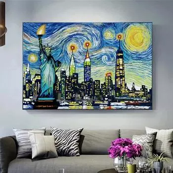 Забавные граффити, Статуя Свободы, холст, картины, Ван Гог и друзья, постеры и принты, настенная художественная картина для домашнего декора 21x30 No Frame