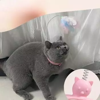Забавные интерактивные игрушки для кошек, регулируемая палка для дразнения кошек с колокольчиком, ошейник для домашних животных, игрушки с перьями для котят, обучающая игрушка для домашних животных розовый