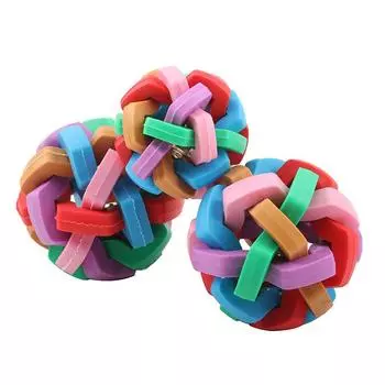 Забавные интерактивные игрушки Красочные Pet Doy Эластичный жевательный мяч Радужный цвет Резиновый колокольчик Звуковой мяч Круглый мяч с колокольчиком 5.5cm