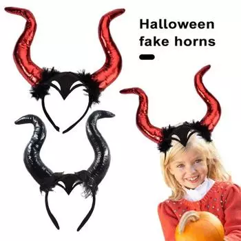 Забавные красные/черные рога демона, пластиковый обруч для волос, маскарадный реквизит для косплея A красный