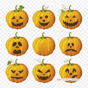 Забавные лица фонаря Джека Джека Фонарь Тыква Утюг на теплопередаче Печать Виниловые нашивки Наклейка для одежды DIY Аппликации Моющиеся нашивки