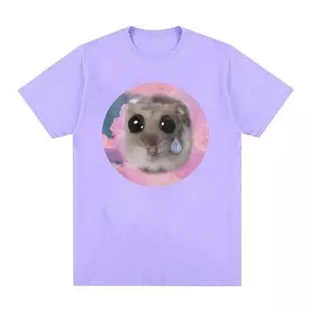 Забавные милые футболки с графикой «Грустный хомяк» для мужчин и женщин, высококачественные эстетические футболки, модные винтажные топы Kawaii, футболки S чёрный