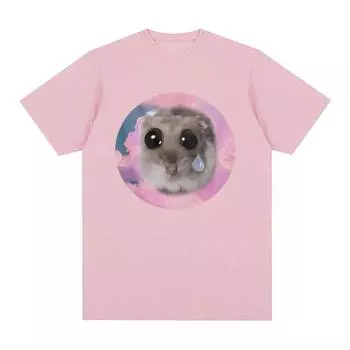 Забавные милые футболки с графикой «Грустный хомяк» для мужчин и женщин, высококачественные эстетические футболки, модные винтажные топы Kawaii, футболки S чёрный