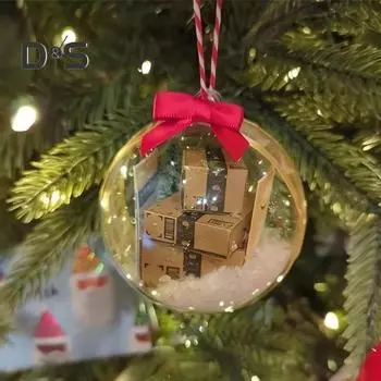 Забавные мини-упаковки, украшение, рождественский прозрачный шар, подвеска, рождественская елка, подвесная экспресс-коробка, украшение, подарочная коробка C