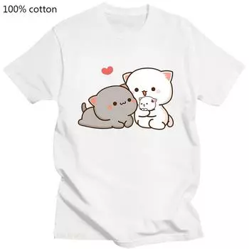 Забавные модные футболки Mochi Peach Cat Peachcat женские топы Harajuku футболка с круглым вырезом свободная летняя футболка 100% хлопок футболка S белый