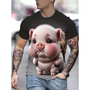Забавные мультяшные мужские футболки с 3D-принтом Ai Pig, повседневные футболки с коротким рукавом, модная уличная одежда, футболки с круглым вырезом XS