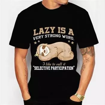 Забавные мужские футболки с ленивцем. Футболка с графическим принтом Ленивый - очень сильное слово . Мужская футболка с коротким рукавом. Топ-футболка в винтажном хип-хоп стиле. M чёрный
