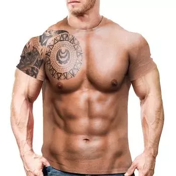 Забавные мышечные татуировки 3D принт футболки уличная мужская мода повседневная свободная футболка с коротким рукавом футболки топы одежда S