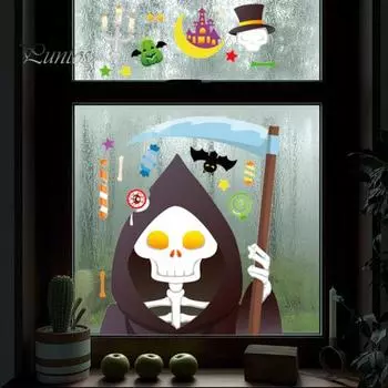 Забавные наклейки на Хэллоуин, жуткий призрак, тыква, череп, летучая мышь, паук, дом с привидениями, наклейка на окно, сделай сам, чашка для ноутбука, граффити, наклейка, украшение комнаты