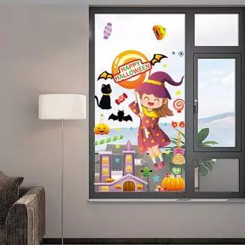 Забавные наклейки на Хэллоуин, жуткий призрак, тыква, череп, летучая мышь, паук, дом с привидениями, наклейка на окно, сделай сам, чашка для ноутбука, граффити, наклейка, украшение комнаты E