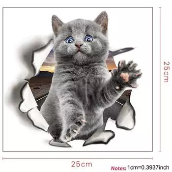 Забавные наклейки на стену с изображением кошек, 3D наклейки на стены с животными, наклейки для туалета, наклейки для декора стен