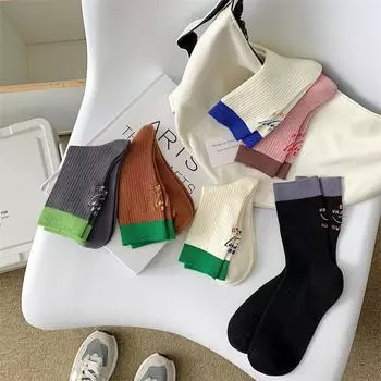 Забавные носки с вышивкой букв, женские повседневные модные уличные носки в стиле Харадзюку, хлопковые вязаные эластичные спортивные длинные носки для девочек